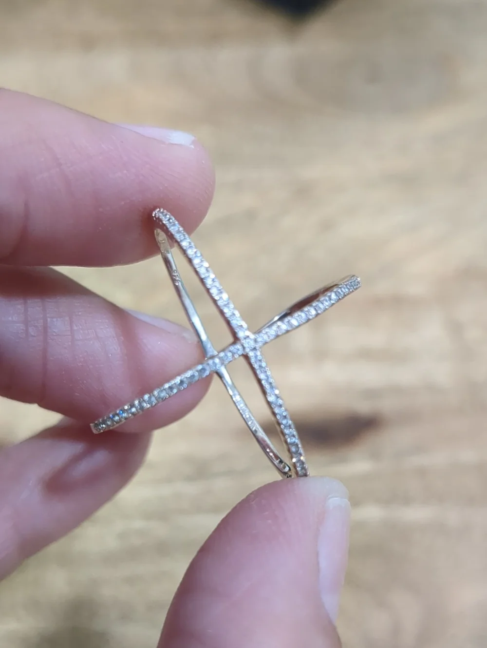 Elegant Crisscross Pave Ring - Sterling Silver